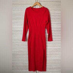 OQQ Seamless  Red Long Sleeve Dress. Slit Side. NWOT.  Size Large